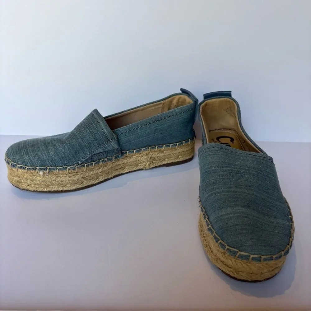 Sam Edelman Women's Blue Canvas Espadrilles Slip-On Blue/Straw Size 6.5M